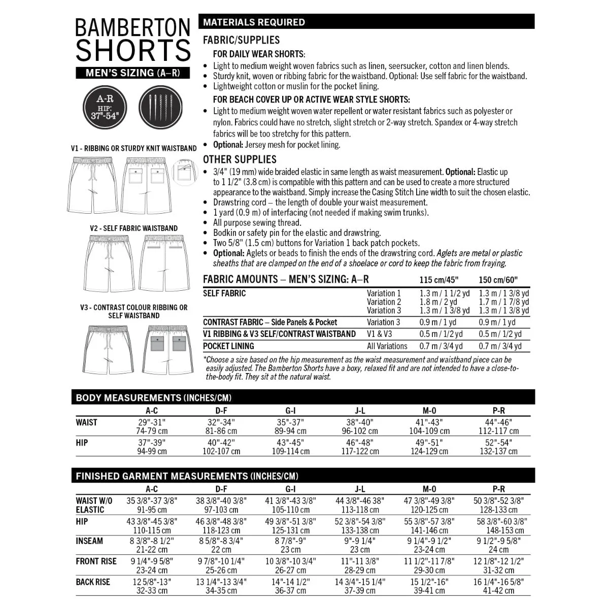 Thread Theory Bamberton Shorts Men Sewing Pattern PDF