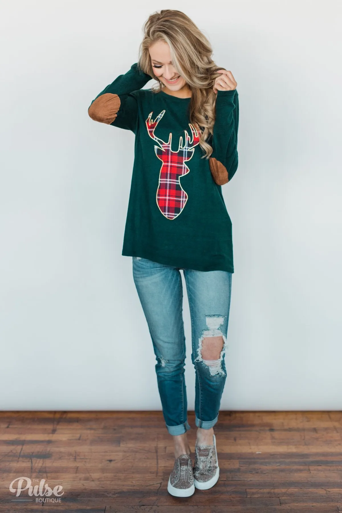 'Tis the Season Deer Print Long Sleeve Top