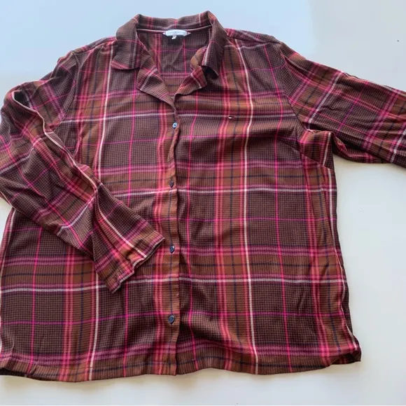 Tommy Hilfiger Original long sleeve flannel plaid pajama set in red Size‎ XL