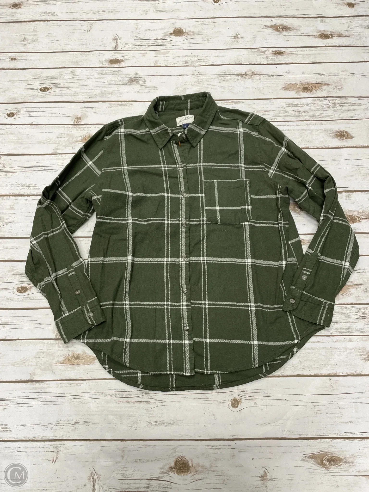 Top Long Sleeve By Universal Thread In Plaid Pattern, Size: L