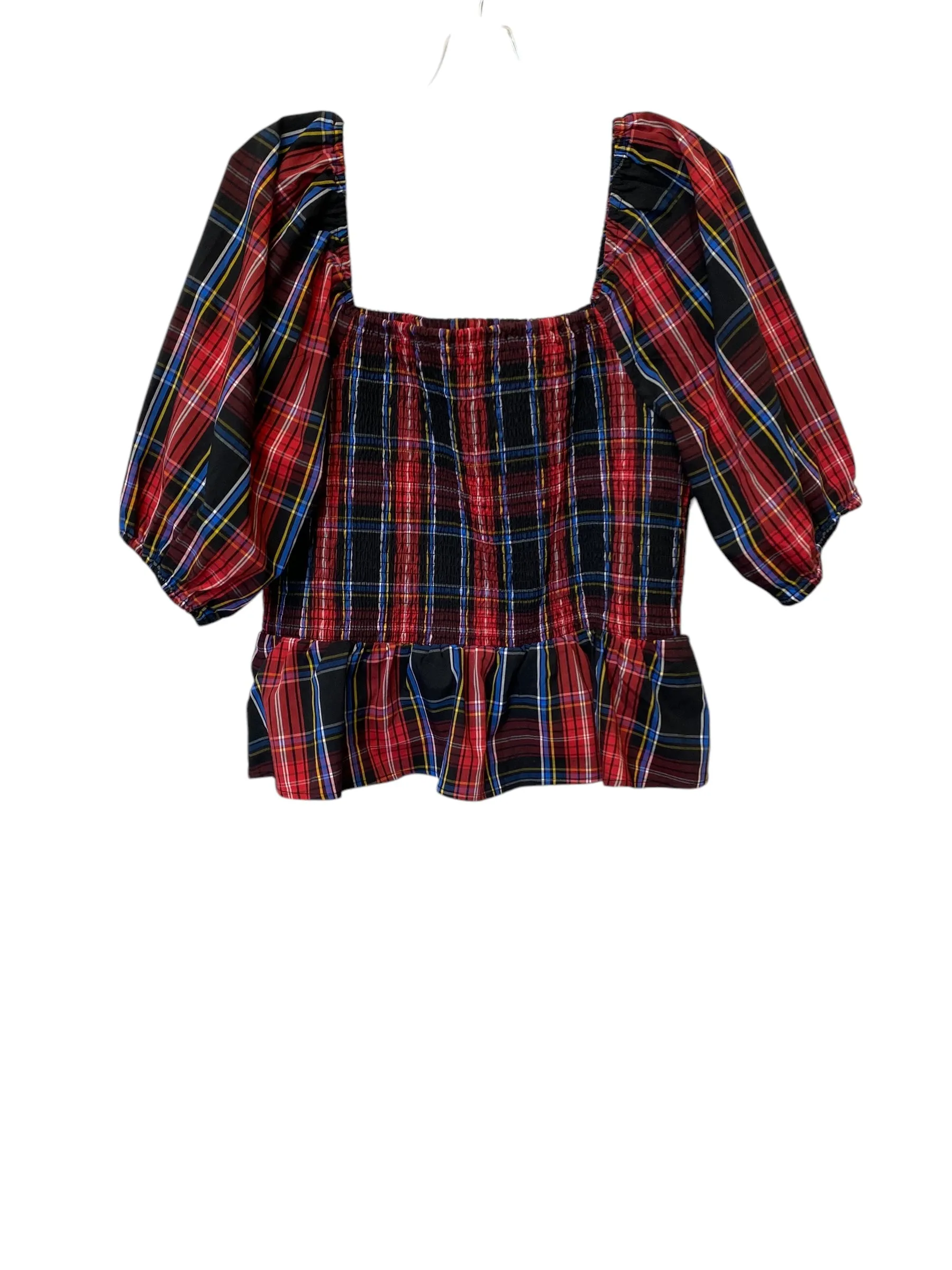 Top Short Sleeve By Draper James In Plaid Pattern, Size: Xl