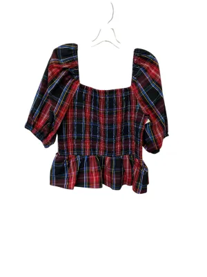 Top Short Sleeve By Draper James In Plaid Pattern, Size: Xl