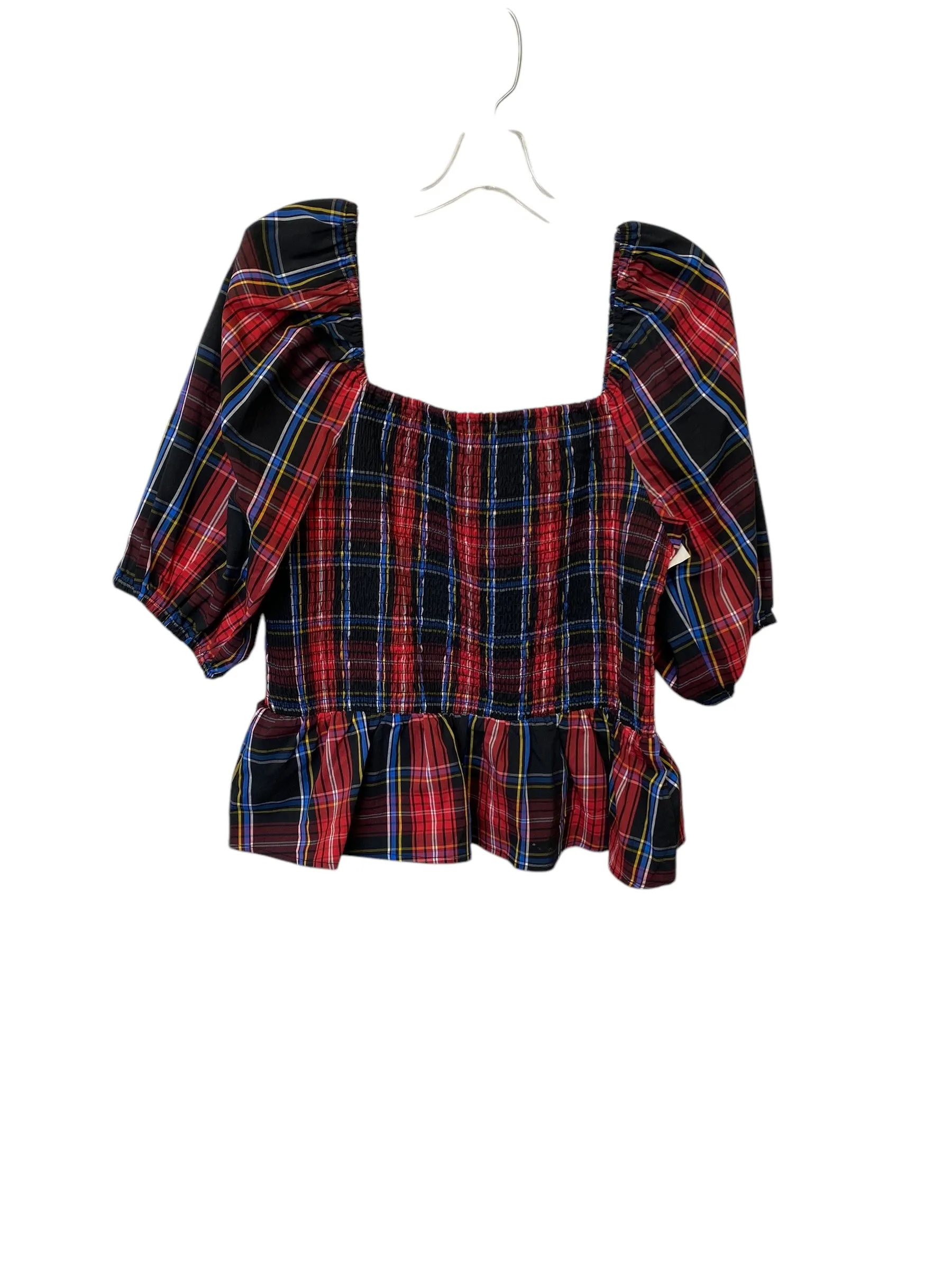 Top Short Sleeve By Draper James In Plaid Pattern, Size: Xl