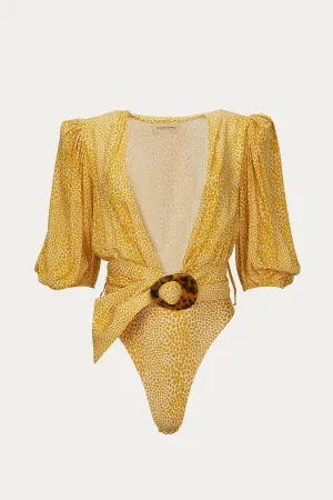 TORTOISE V-NECK BODYSUIT WITH BELT