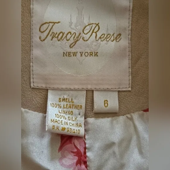 Tracy Reese Genuine Leather Short Sleeve Zip-up Shirt Coat Silk Lining-Size 6