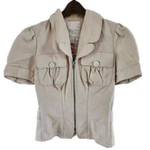Tracy Reese Genuine Leather Short Sleeve Zip-up Shirt Coat Silk Lining-Size 6