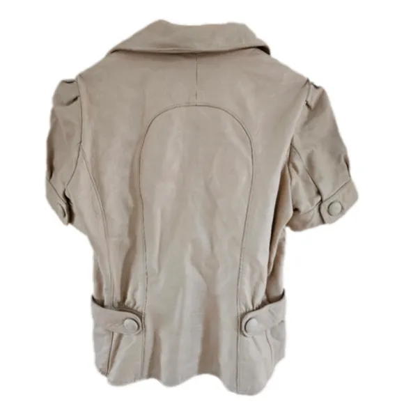 Tracy Reese Genuine Leather Short Sleeve Zip-up Shirt Coat Silk Lining-Size 6