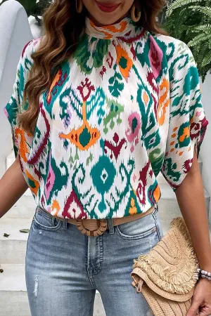 Trina Printed Mock Neck Half Sleeve Blouse
