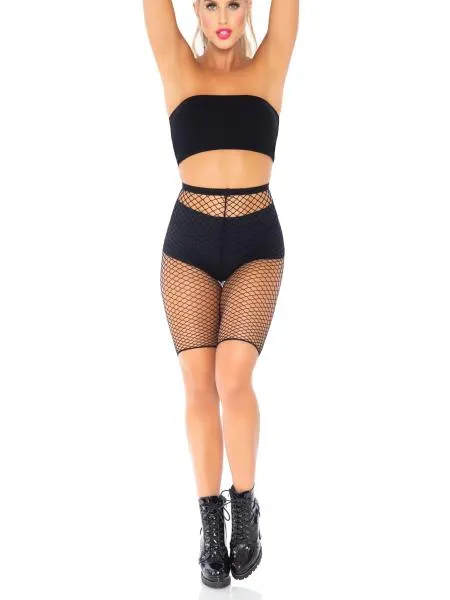 Troublemaker Fishnet Biker Shorts - Black -