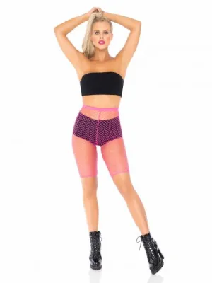 Troublemaker Fishnet Biker Shorts - Neon Pink -