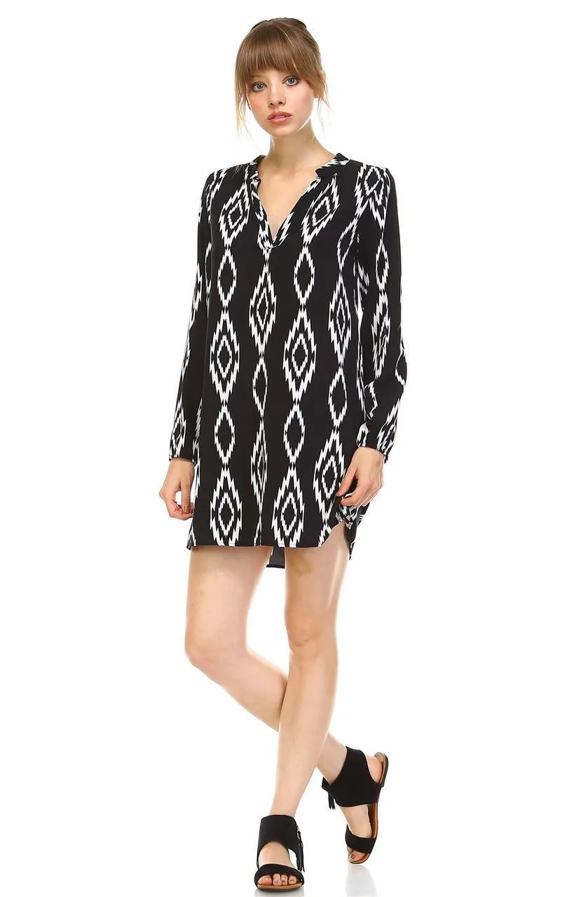 Tunic Top Blouse Tribal Diamond Black White