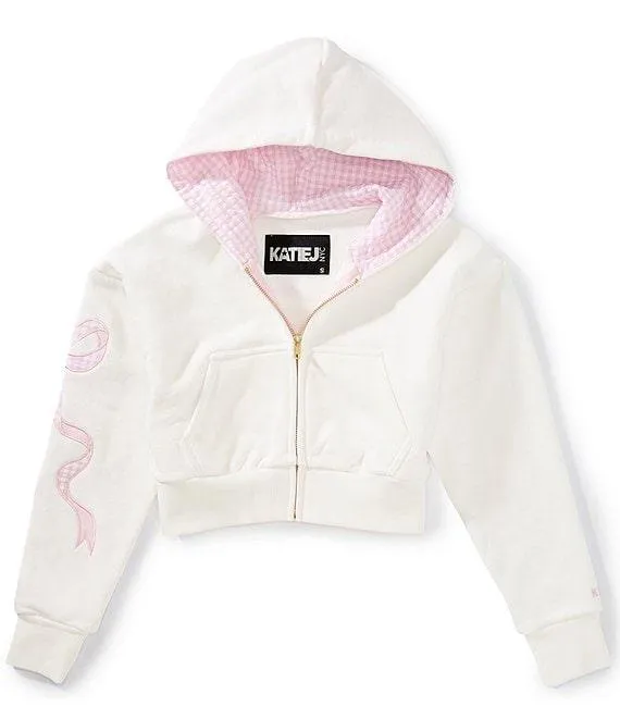 Tween Sweater | Dylan Crop Zip - Coquette Bow Seersucker | Katie J NYC