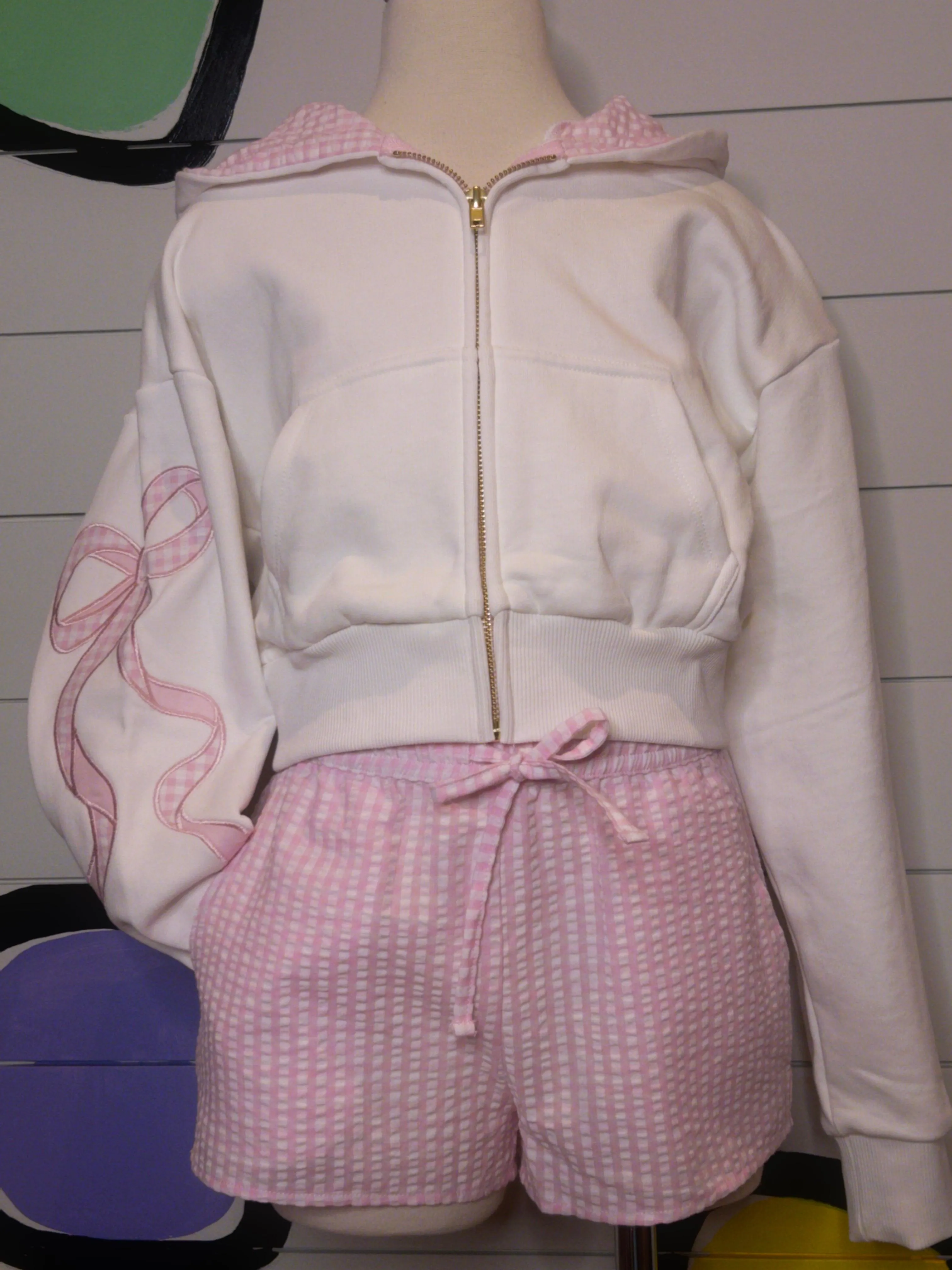Tween Sweater | Dylan Crop Zip - Coquette Bow Seersucker | Katie J NYC