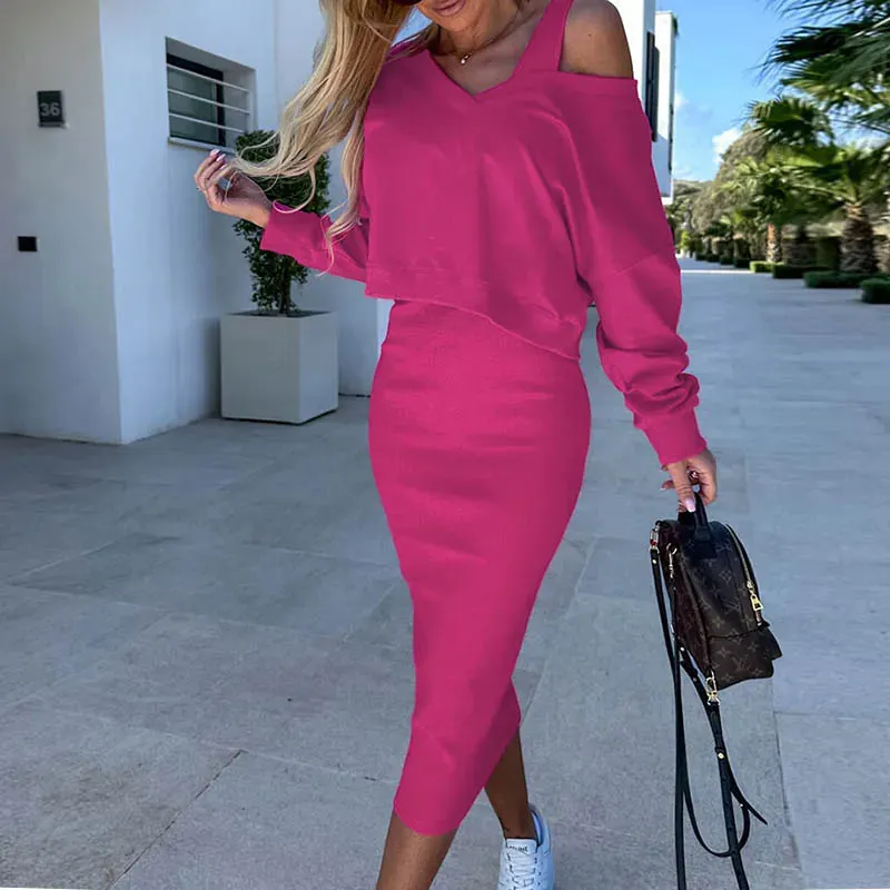 Two Piece Sets Long Sleeve Sweatshirts And Long Skinny Skirts