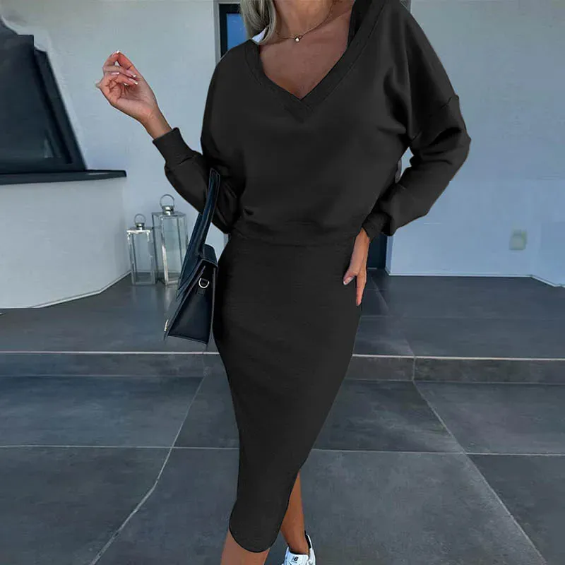 Two Piece Sets Long Sleeve Sweatshirts And Long Skinny Skirts