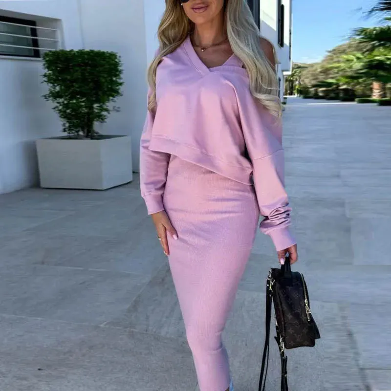 Two Piece Sets Long Sleeve Sweatshirts And Long Skinny Skirts