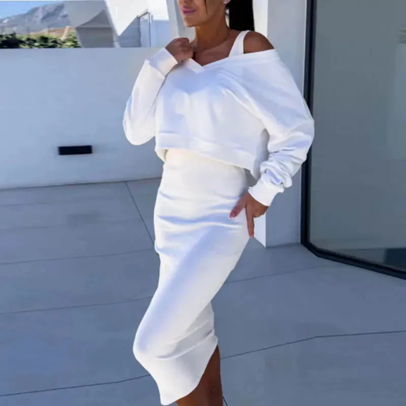Two Piece Sets Long Sleeve Sweatshirts And Long Skinny Skirts