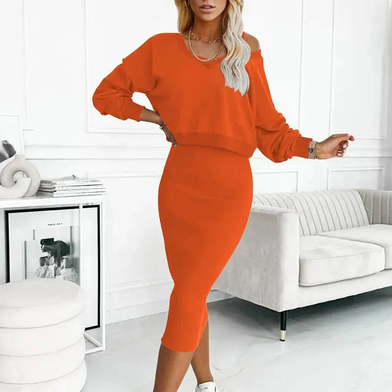 Two Piece Sets Long Sleeve Sweatshirts And Long Skinny Skirts