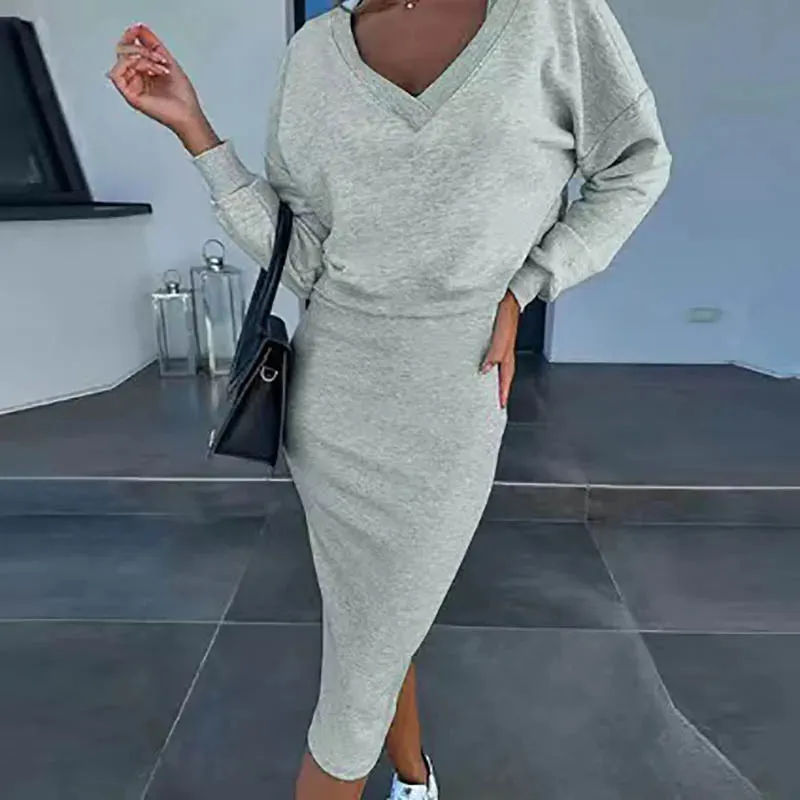 Two Piece Sets Long Sleeve Sweatshirts And Long Skinny Skirts