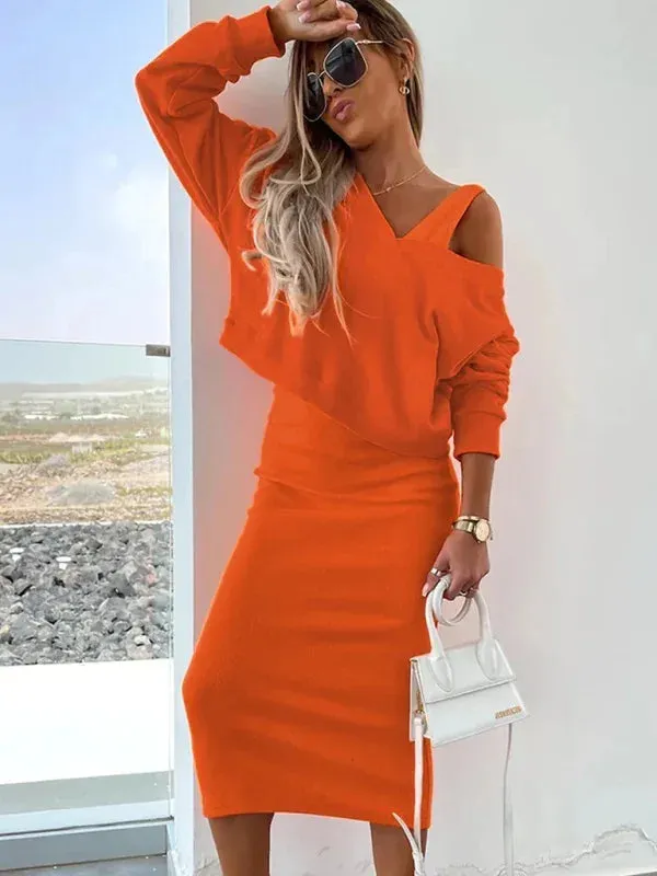 Two Piece Sets Long Sleeve Sweatshirts And Long Skinny Skirts