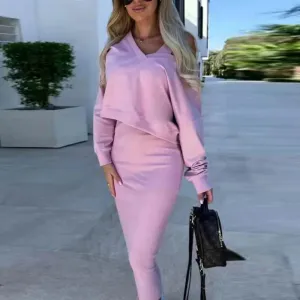 Two Piece Sets Long Sleeve Sweatshirts And Long Skinny Skirts