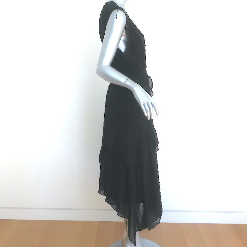 Ulla Johnson Aurelie Ruffled Midi Dress Black Swiss Dot Georgette Size 10