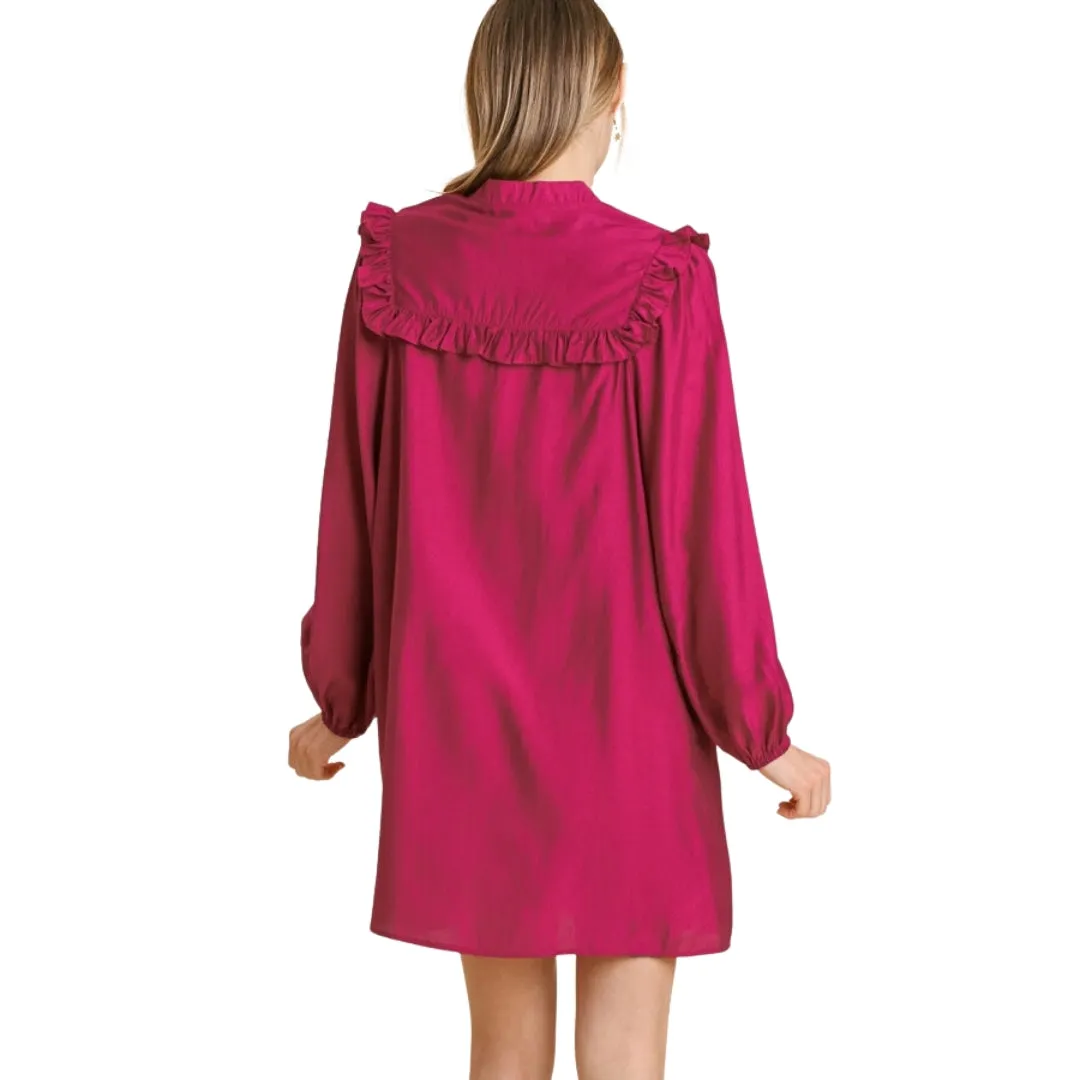 UMGEE Pink Long Sleeve Smocked Tie Front Dress K5382