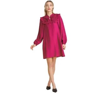 UMGEE Pink Long Sleeve Smocked Tie Front Dress K5382