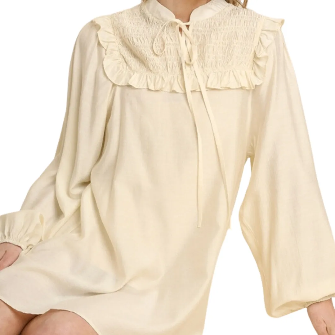 UMGEE Pink Long Sleeve Smocked Tie Front Dress K5382