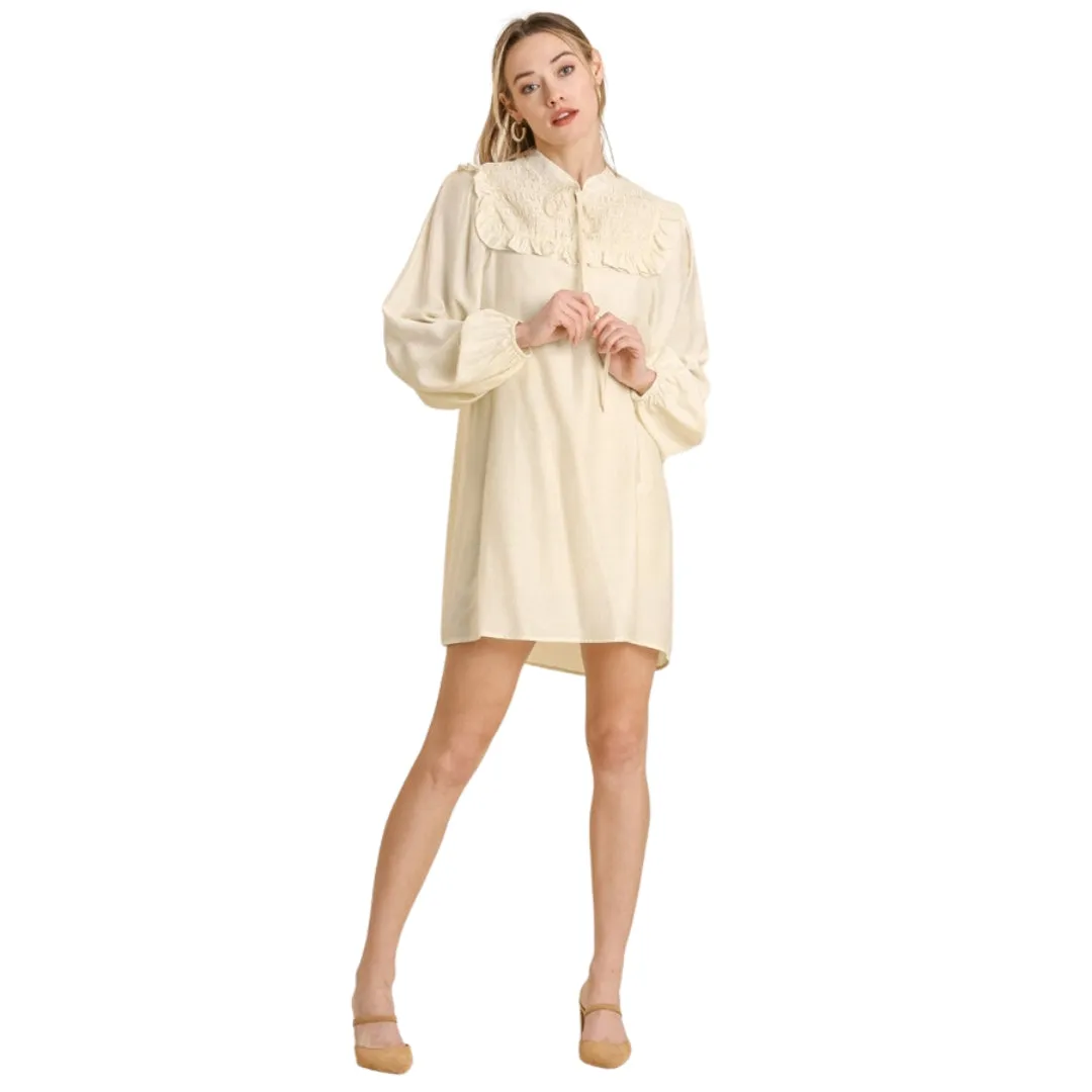 UMGEE Pink Long Sleeve Smocked Tie Front Dress K5382