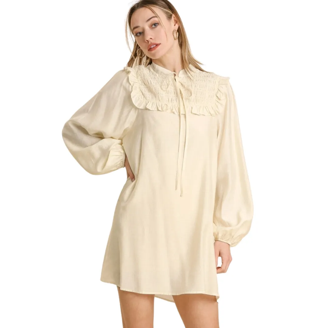 UMGEE Pink Long Sleeve Smocked Tie Front Dress K5382