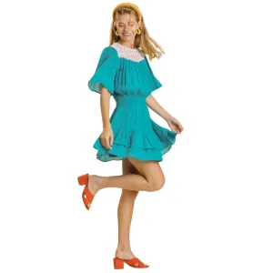 UMGEE Turquoise Blue Short Bell Sleeve Dress with Ruffle Hem K6142