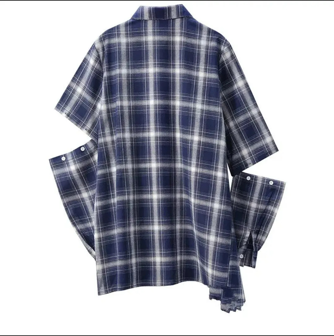 Unbalanced Plaid Top