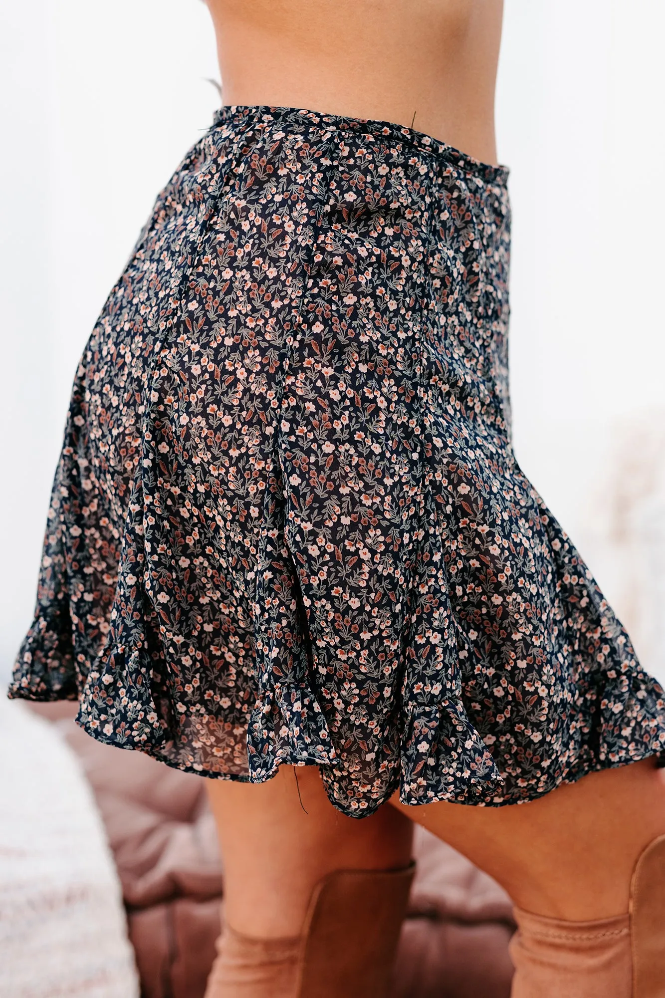 Undisguised Feelings Floral Ruffled Mini Skort (Navy Multi)