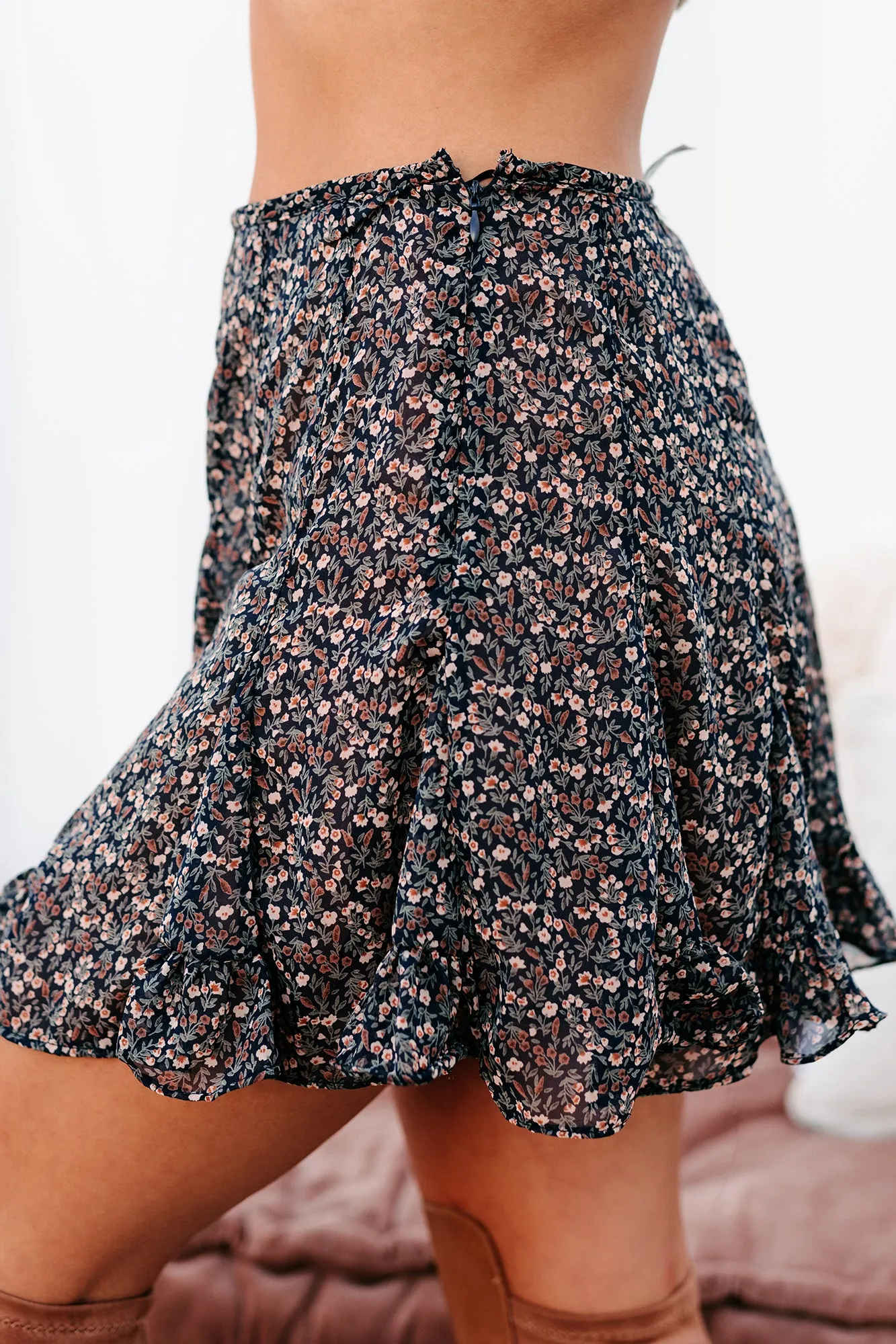Undisguised Feelings Floral Ruffled Mini Skort (Navy Multi)