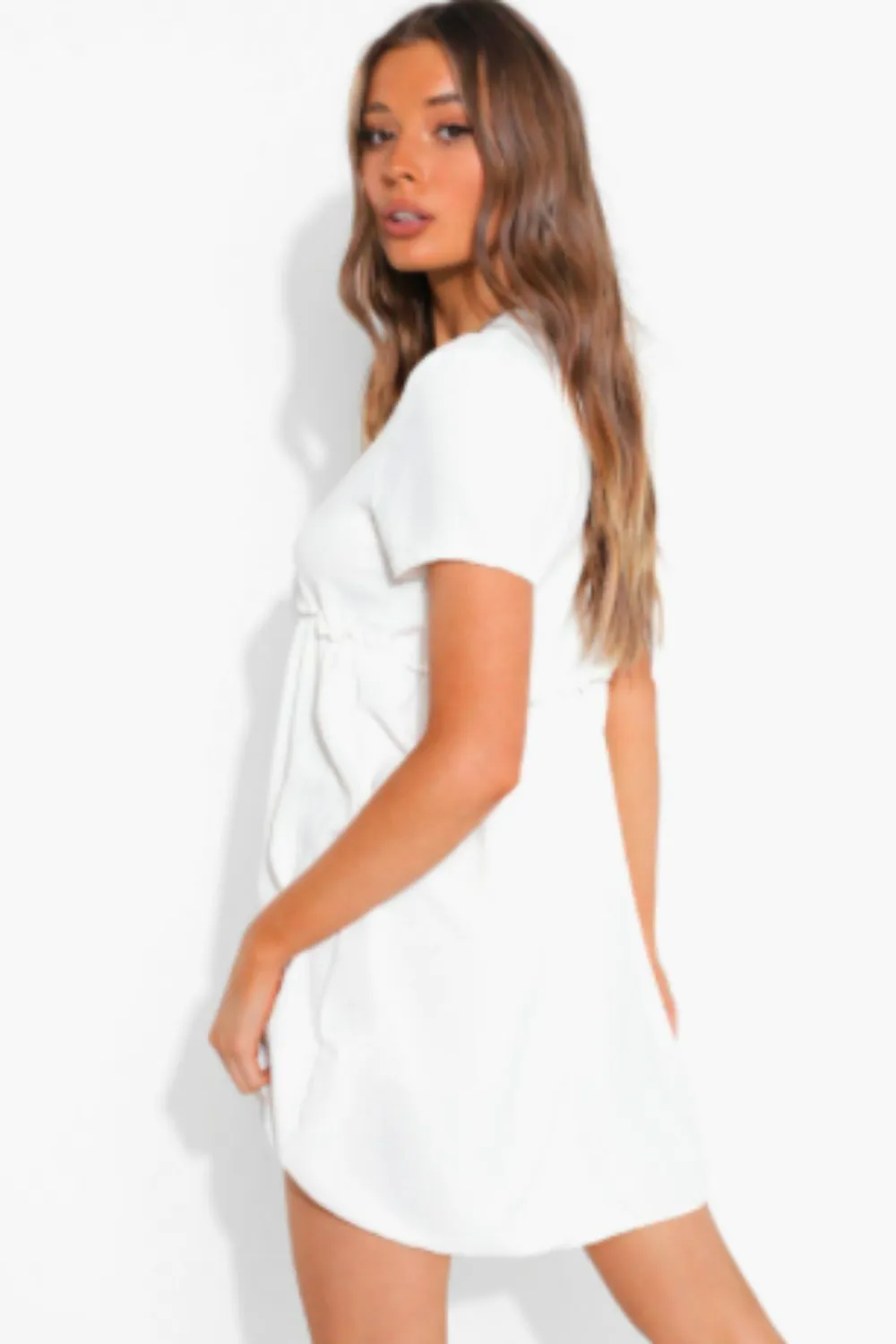 V Neck Ruffled White Dress