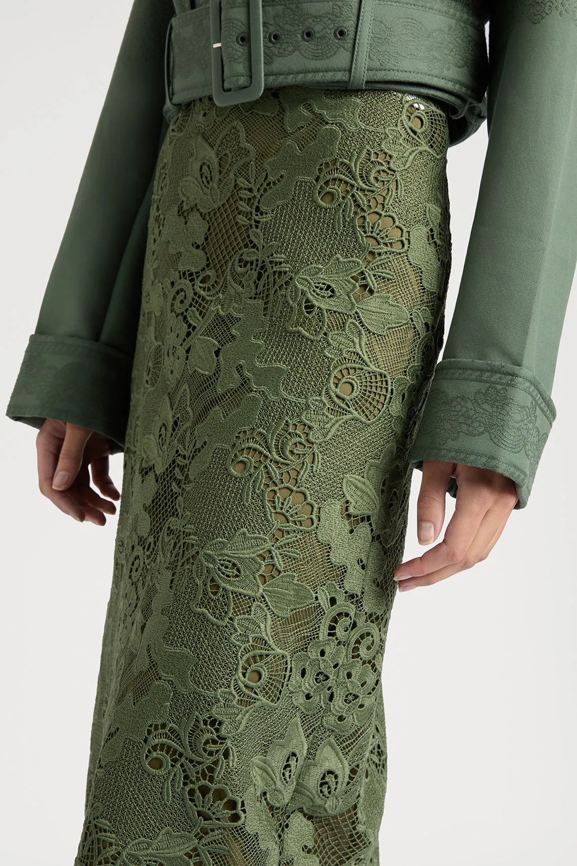VENETIAN PLASTER LACE PENCIL SKIRT