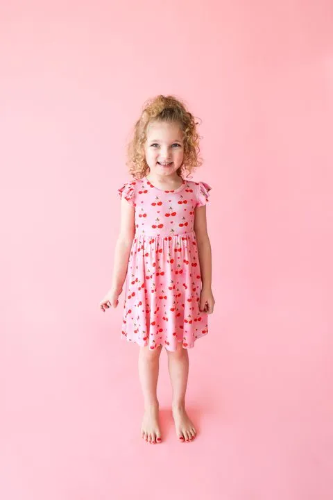 Very Cherry - Ruffled Capsleeve Basic Twirl Dress