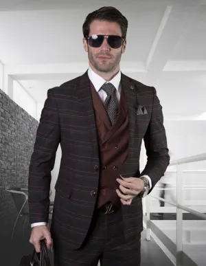 VIBRANT BROWN 3 PC PLAID TAILORED FIT SUIT