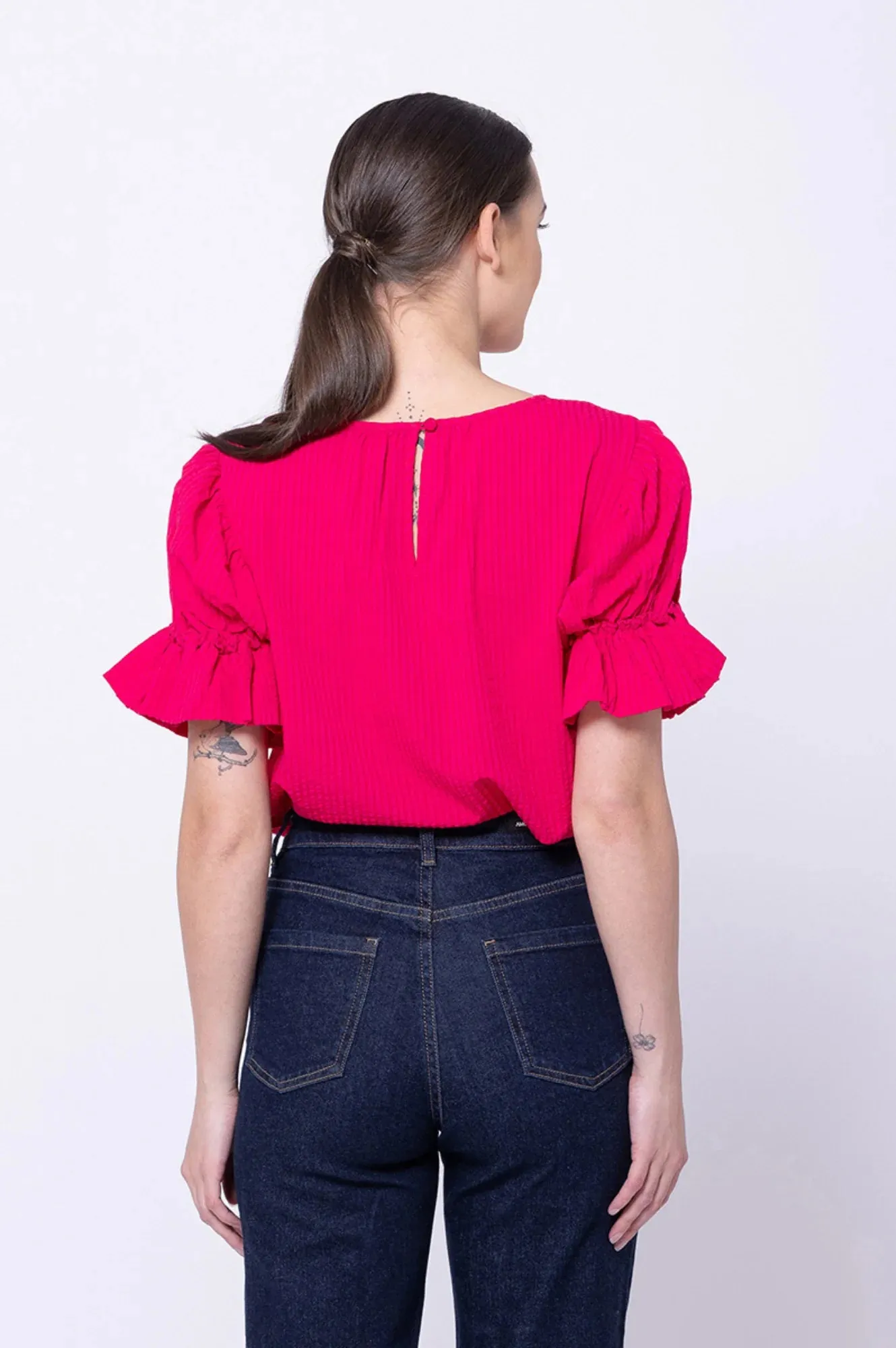 Vibrant Top - Raspberry Texture Stripe