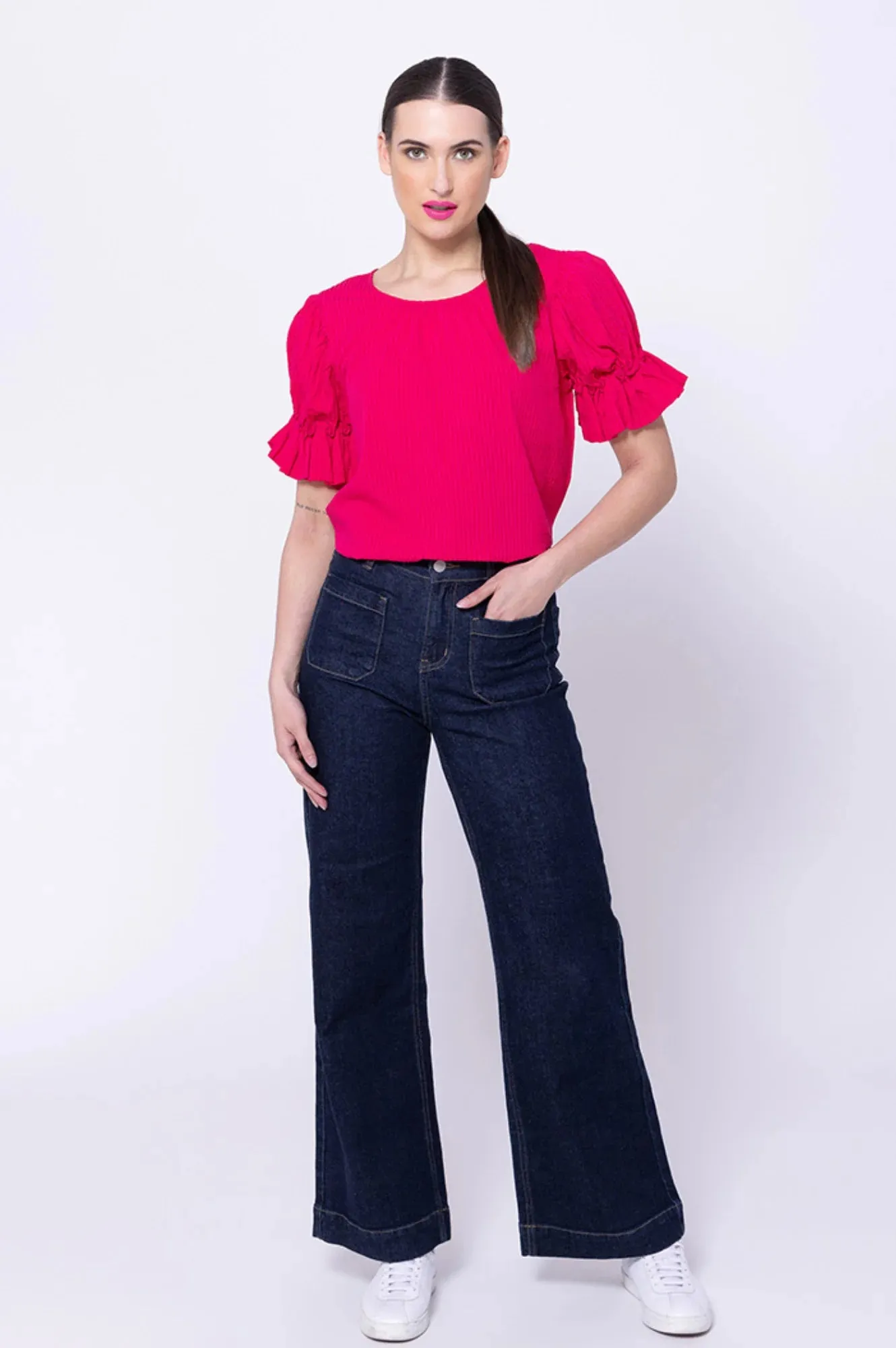 Vibrant Top - Raspberry Texture Stripe