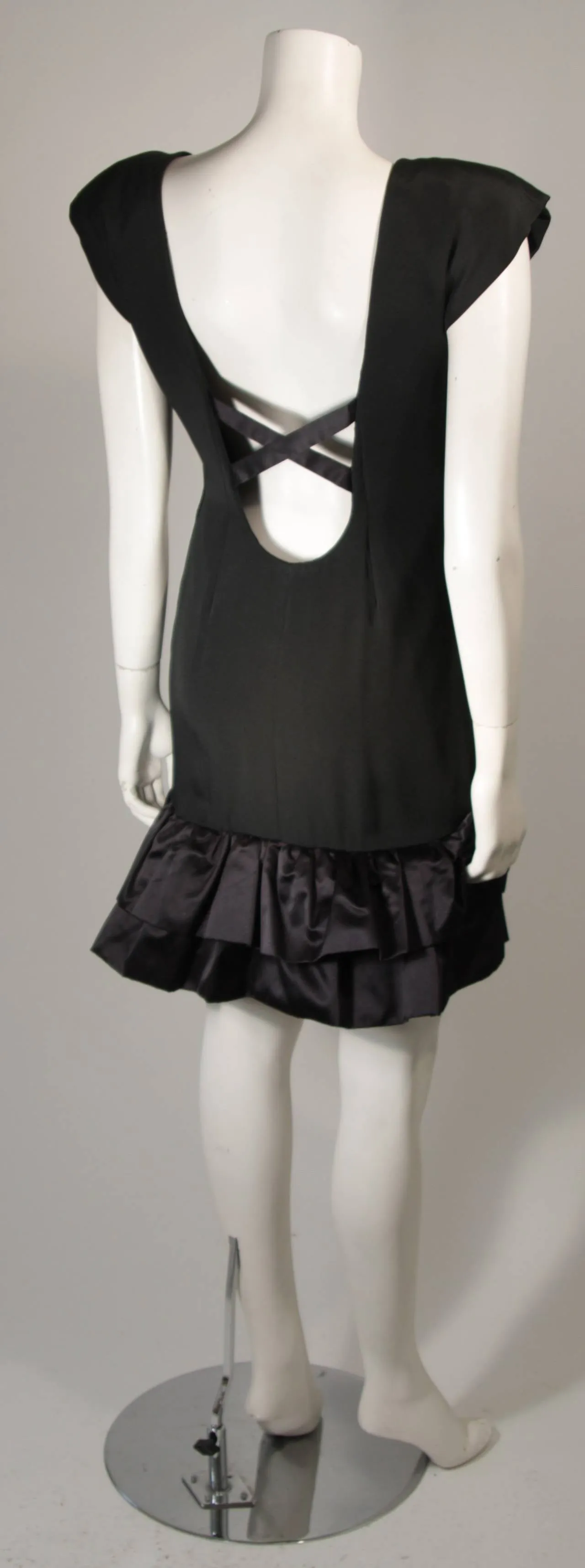 VICKY TIEL Black Silk Cocktail Dress with Criss Cross Back Size Small