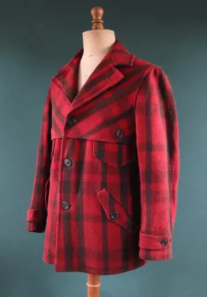 Vintage 1930s 40s wool workwear jacket - red black buffalo plaid - JC Penney - hunting mackinaw - 45” chest