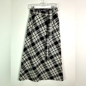 Vintage 1970s Maxi Plaid Skirt, Black and White Size XS/S