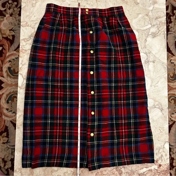 Vintage 70s Post O’Horn Red Blue Plaid Wool Skirt