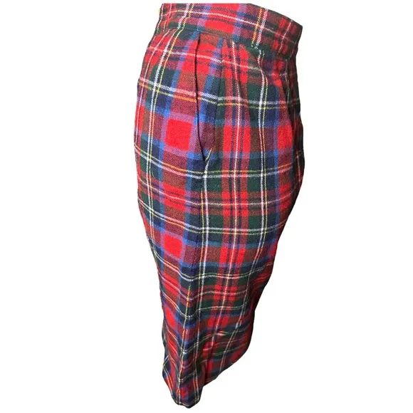 Vintage 70s Post O’Horn Red Blue Plaid Wool Skirt