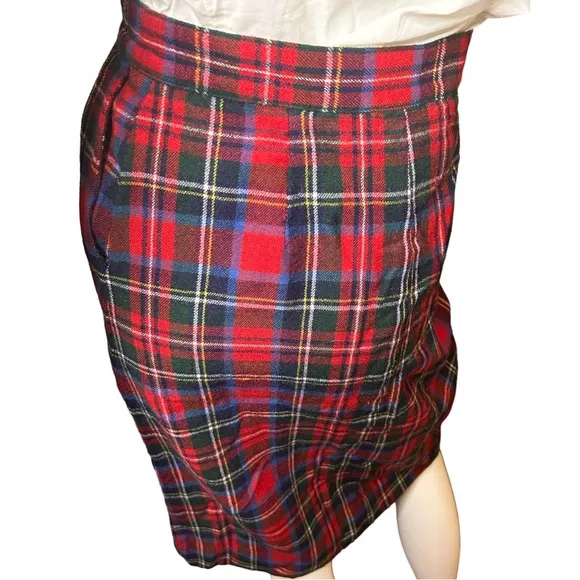 Vintage 70s Post O’Horn Red Blue Plaid Wool Skirt