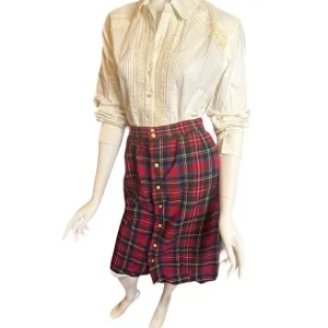 Vintage 70s Post O’Horn Red Blue Plaid Wool Skirt