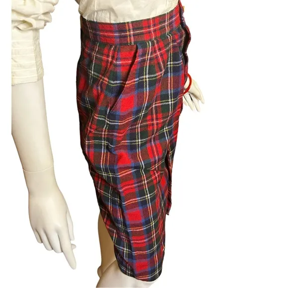 Vintage 70s Post O’Horn Red Blue Plaid Wool Skirt