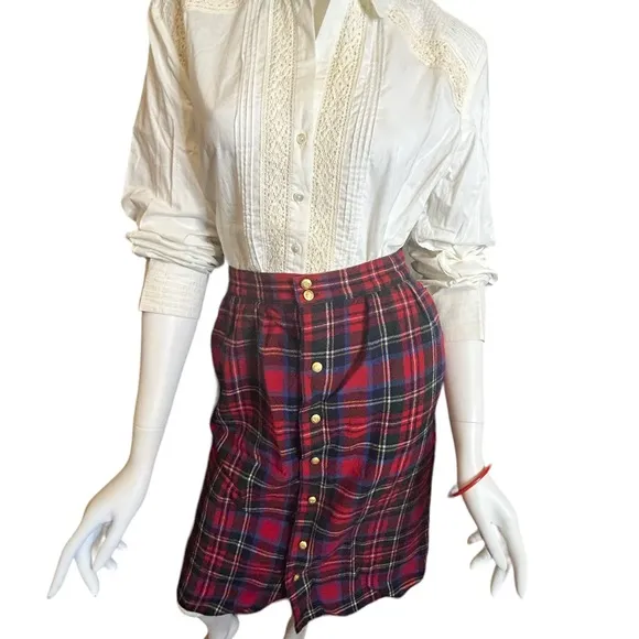 Vintage 70s Post O’Horn Red Blue Plaid Wool Skirt